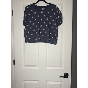 Alternative cotton Patriotic Crop Top t shirt xl blue with white stars